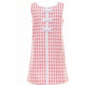 Lilly Pulitzer Girls Houndstooth Shift Dress – Size 12 – Pink & White Tweed w/Bo